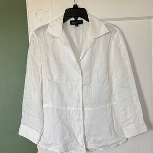 Jones New York 100% Linen White Button-Down Shirt